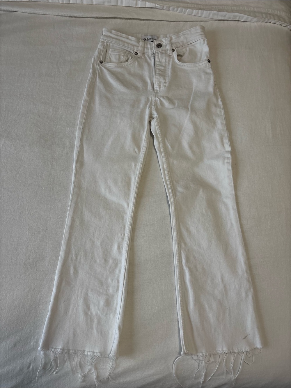 Zara White Crop Flare Jeans